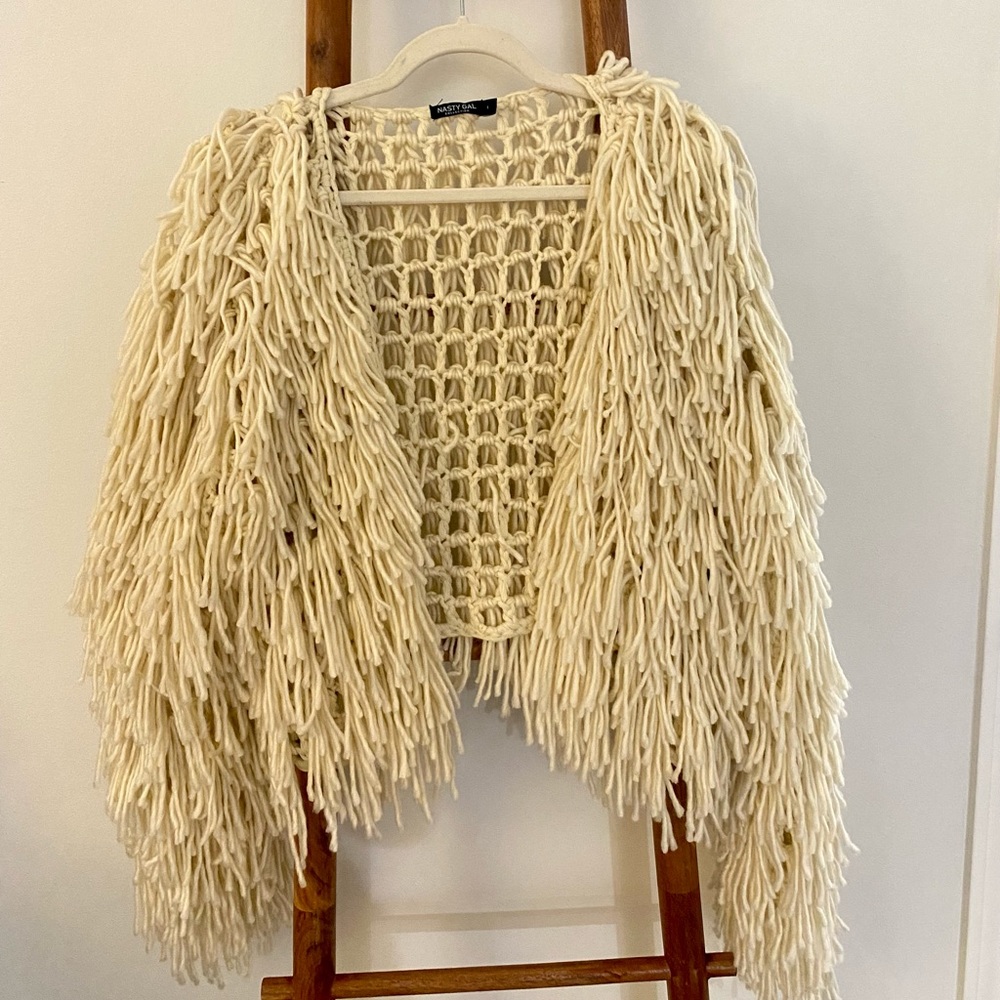 NASTY GAL Shaggy Cream Cardigan Size L